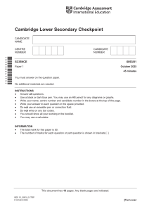 Cambridge Lower Secondary Science Paper 1 October 2025