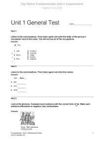 Top Notch Fundamentals Unit 1 English Test