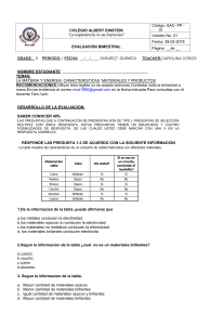 Examen Bimestral de Qu&iacute;mica 5to Grado