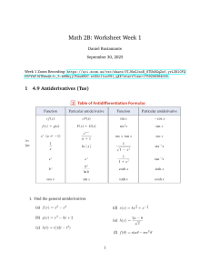Math 2B Worksheet Week 1: Antiderivatives & Calculus Problems