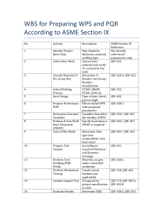 WBS for WPS and PQR Preparation per ASME Section IX