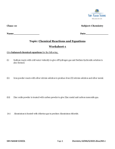 Class 10 Chemistry Worksheet: Balancing Chemical Equations