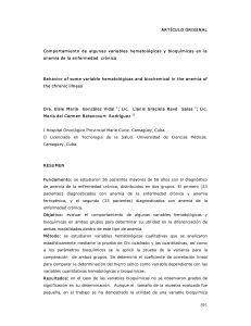 Comportamiento de variables hematol&oacute;gicas y bioqu&iacute;micas en anemia cr&oacute;nica