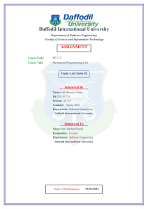 Daffodil University SE 112 Lab Tasks 02 Assignment