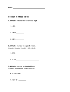 Elementary Math Worksheet: Place Value & Addition