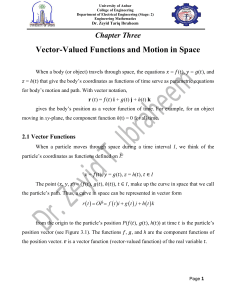 Vector-Valued Functions and Motion in Space - Engineering Mathematics Chapter
