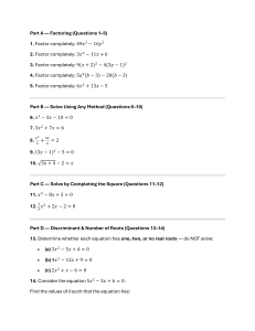 Algebra Factoring & Equations Worksheet