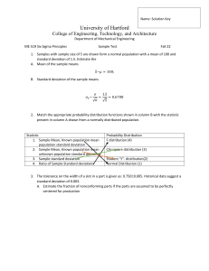University of Hartford ME 519 Six Sigma Sample Test Solution Key