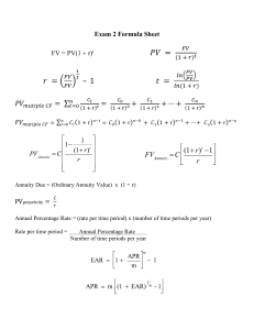 Folha de F&oacute;rmulas Exame 2: Matem&aacute;tica Financeira