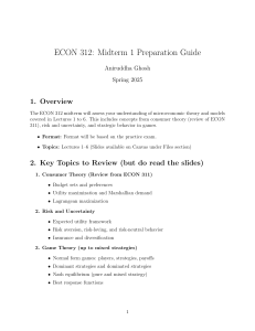 ECON 312 Midterm 1 Prep Guide Spring 2025