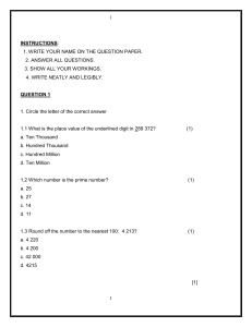Math Test: Place Value, Primes, Rounding