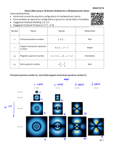 Chem 20A Lecture 10: Atomic Orbitals for Multielectronic Atoms