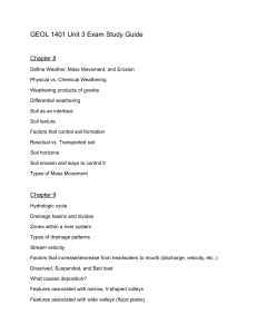 GEOL 1401 Unit 3 Study Guide: Weathering, Erosion, Hydrology