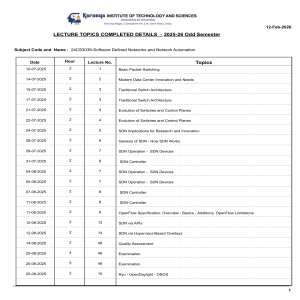 Lecture Topics: Software Defined Networks 2025-26