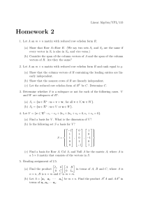 Linear Algebra Homework 2: Row/Column Spaces, Subspaces, Bases