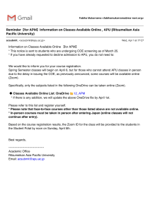 APU Online Classes: Spring Semester Registration & Zoom Info