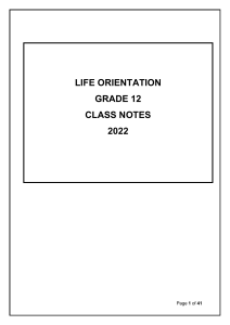 Grade 12 Life Orientation Class Notes 2022