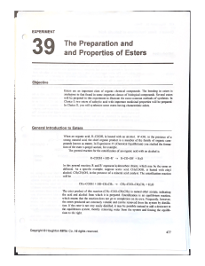 Experiment 39: Preparation and Properties of Esters