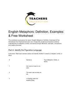 English Metaphors Worksheet