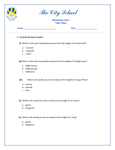 Mass Measurement Worksheet for Students