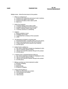 CE 143 Technopreneurship Quiz