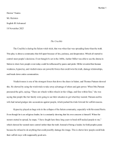 The Crucible Essay: Themes of Vindictiveness, Hypocrisy, and Human Weakness