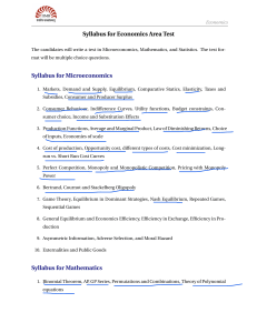 Economics Area Test Syllabus