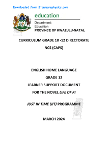 Grade 12 Life of Pi Learner Support Document
