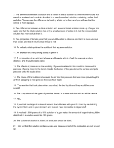 Chemistry Worksheet: Solutions, Acids, Bases