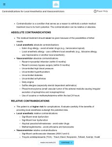 Contraindications for Local Anesthetics and Vasoconstrictors