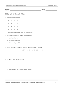 Cambridge Primary Maths Stage 4 Unit 15 Test