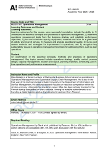 Operations Management Syllabus Aalto University 2025-2026