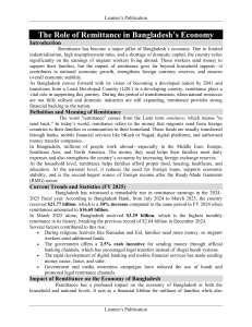The Role of Remittance in Bangladesh&rsquo;s Economy