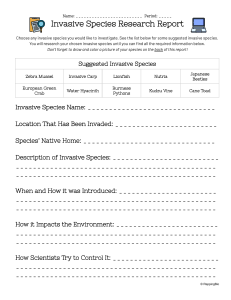 Invasive Species Research Report Worksheet