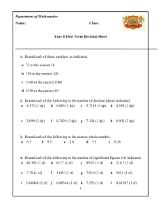 Year 8 Math Revision Sheet: Rounding, Algebra, Factors
