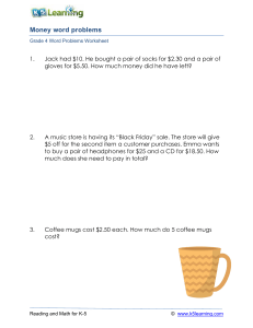 Grade 4 Money Word Problems Worksheet