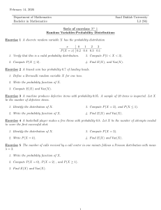 University Math Exercises: Random Variables & Probability Distributions