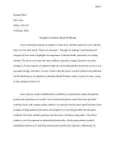 Thoughts on Student Mental Wellbeing: A Review of Soni's Article
