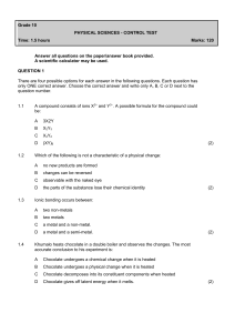 Grade 10 Physical Sciences Control Test