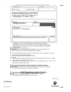 Pearson Edexcel GCE Maths Mechanics Paper 32 2025 Exam