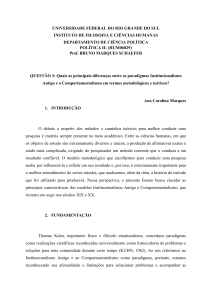 Diferen&ccedil;as entre Institucionalismo Antigo e Comportamentalismo