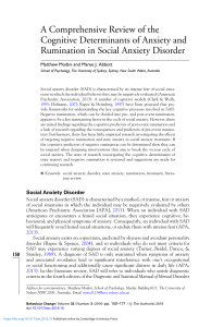 Cognitive Determinants of Anxiety & Rumination in Social Anxiety Disorder