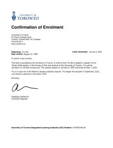 University of Toronto Confirmation of Enrolment