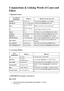 Conjunctions & Linking Words of Cause and Effect