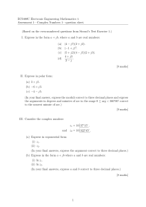 ECS408U Complex Numbers Assessment 1 Question Sheet