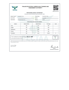 Provisional Grade 8 Exam Result 2026 - PECTAA