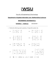 Engineering Mathematics I: Matrix Tutorial