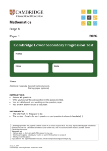 Cambridge Stage 8 Maths Test Paper 1 2026