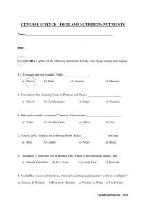 General Science Food Nutrition Nutrients Quiz