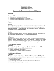 Brock University Digital Systems Experiment 3: Decoders, Encoders, Multiplexers